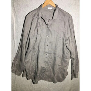 Womens J Jill Love Linen Button Up Shirt Grey Lagenlook Casual Capsule Wardrobe